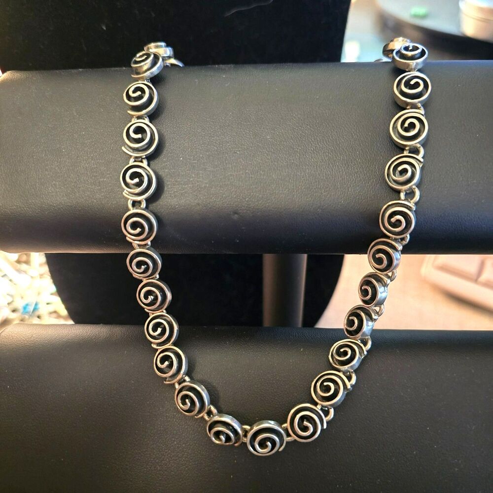 17" Vintage Mexican 925 Sterling Spiral Link Necklace